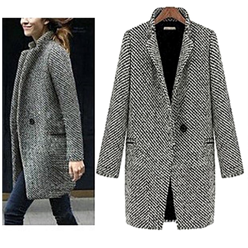 

Women' Wool Blends Autumn Winter Women Solid Color Slim Fits Cardigan Warm Thicken Woolen Midi Coat warm woolen coat women long winter 221010, Grey