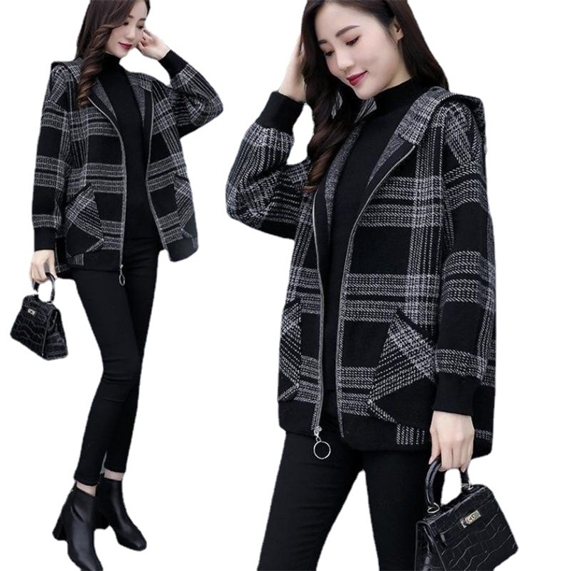 

Women's Wool Blends Blended Coat Women Autumn Winter Jacket Plaid Short en Pocket Zipper Korean Version Lady OuterwearR1650 221010, Photo color