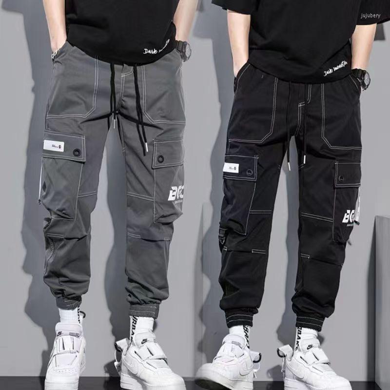 

Men' Pants Classic Streetwear Casual Men Ribbons Harem Jogging Male Slim Fit Spring Cargo Multi-Pockets Women Trouser X95, X4