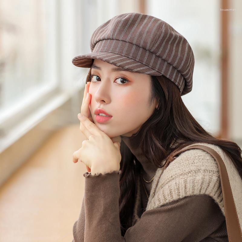 

Berets Fashion Stripe Octagonal Cap Ladies Hats Autumn Winter For Women Casual Hat British Retro Beret Painter CapsBerets, Picture shown
