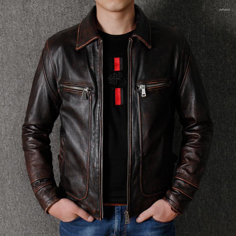 

Men's Jackets Real Men Leather Jacket On Sale Turn Down Collar Vintage Black And Brown For, Vintage brown