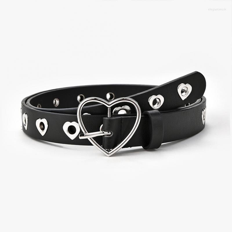 

Belts 2022 PU Leather Belt For Women Heart Pin Buckle Jeans Ladies Vintage Strap Female Punk Waistband Casual Decorative, Black