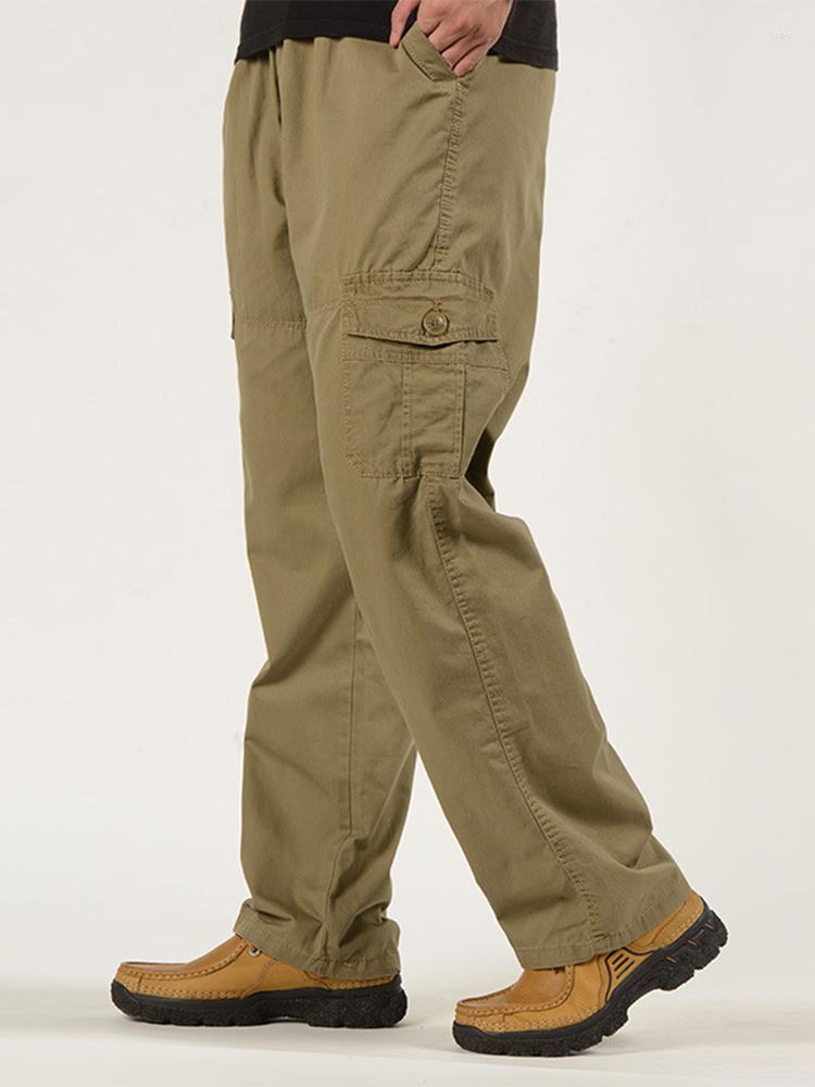 

Men's Pants Men Casual Long Pant Autumn Loose Buttoned Pockets Chino For Fashion Mid Waist Solid Color Straight Trouser Streetwear, 03 dark green