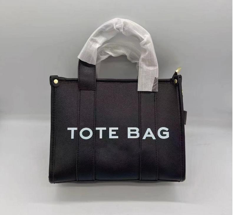 

Horizontal square fashion style Tote bag letter PU daily collocation, Black
