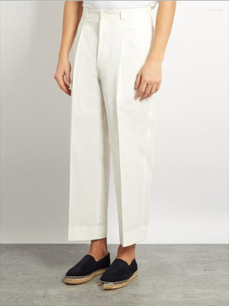 

Men' Pants Spring And Summer Men' Personality Belt Waistline Fashion Design White Casual Trend Nine Points