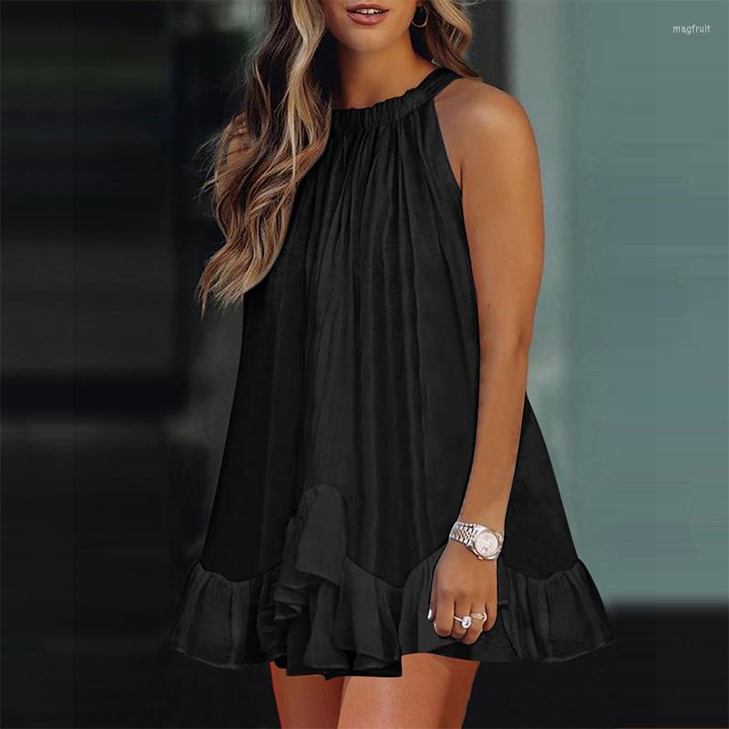 

Casual Dresses Loose Product Color Hanging Ruffled Pure Summer Ladies Sleeveless Neck Elegant Ultra Short Dress, 10