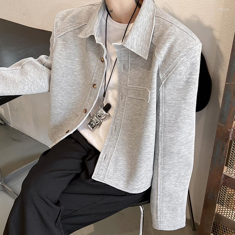 

Men's Jackets Men Pad Shoulder Streetwear Fashion Loose Casual Vintage Short Jacket Overcoat Male Japan Korean Style Coat Outerwear, H1690 gray