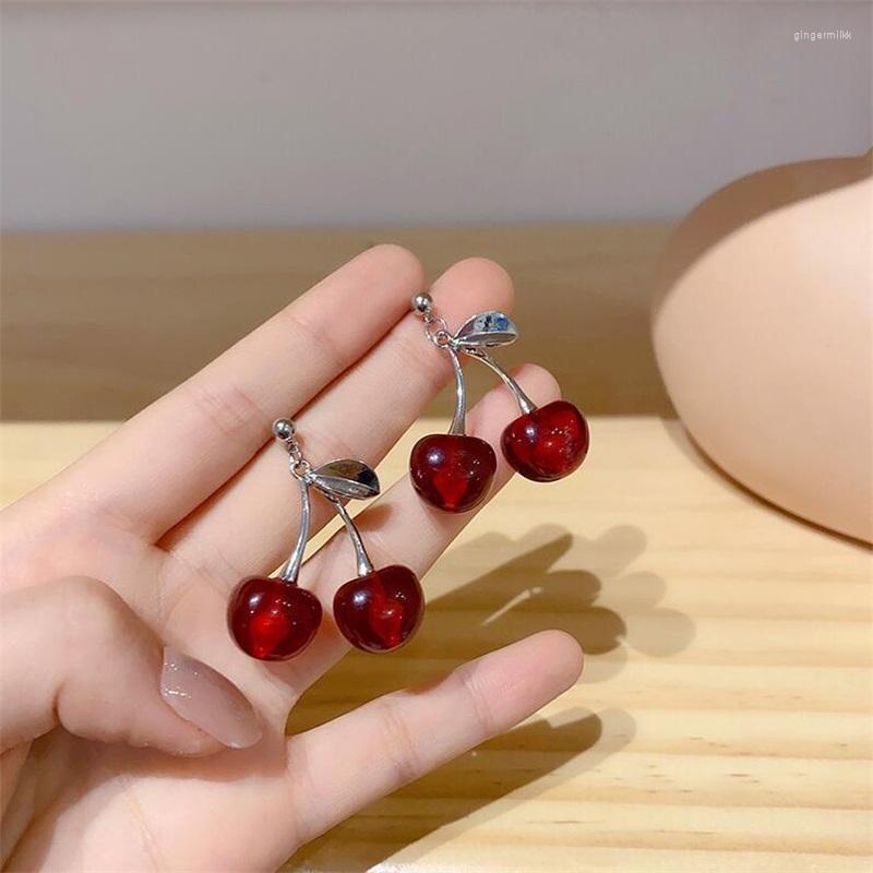 

Dangle Earrings Korean Small Fresh Sweet Temperament Red Cherry Cute Fruit Shape Resin Women's Pendant Statement Jewelry Gift