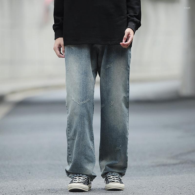 

Men' Jeans Pants For Men 2022 Autumn/Winter Streetwear Straight Wash Loose Retro Blue Distressed Casual Trousers
