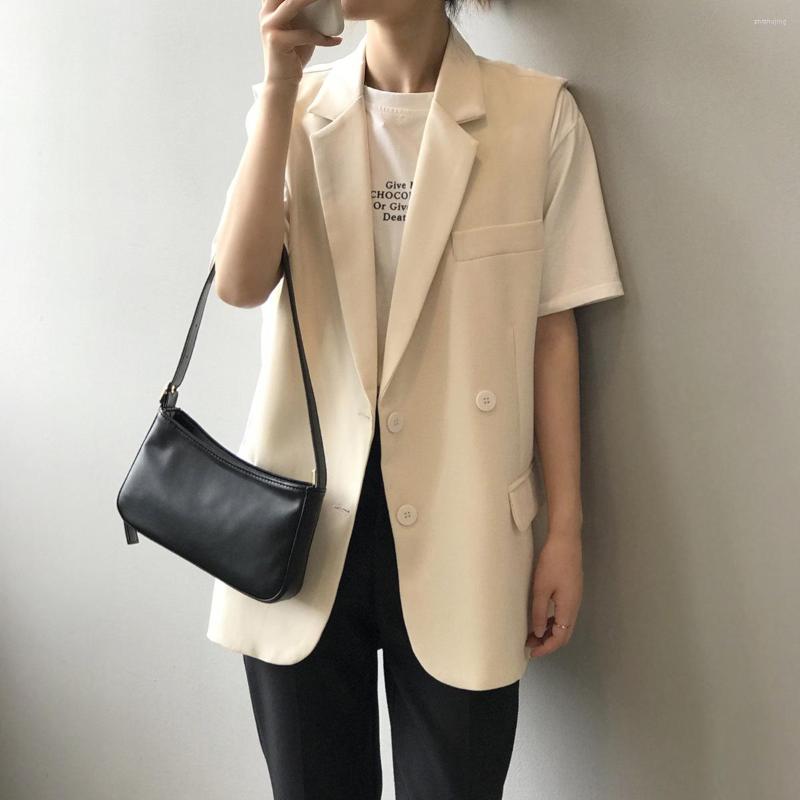 

Women's Vests 2022 Women Simply Sleeveless Breasted Vest Jacket Office Ladies Wear Casual Suit Waist Coat Pockets Outwear Tops, Beige