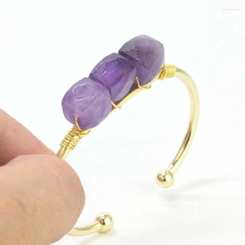 

Bangle KFT Natural Healing Crystal Stone Cube Square Faceted Amethysts Rose Pink Quartz Bracelets For Women Accessories