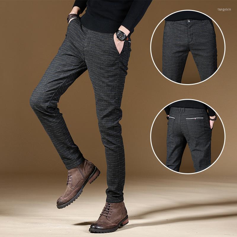 

Men's Pants Fashion Brand Men Casual Elastic Long Trousers Male Cotton Plaid Straight Gray Work Pant Men's Summer Thin Big Size 38, 688 black