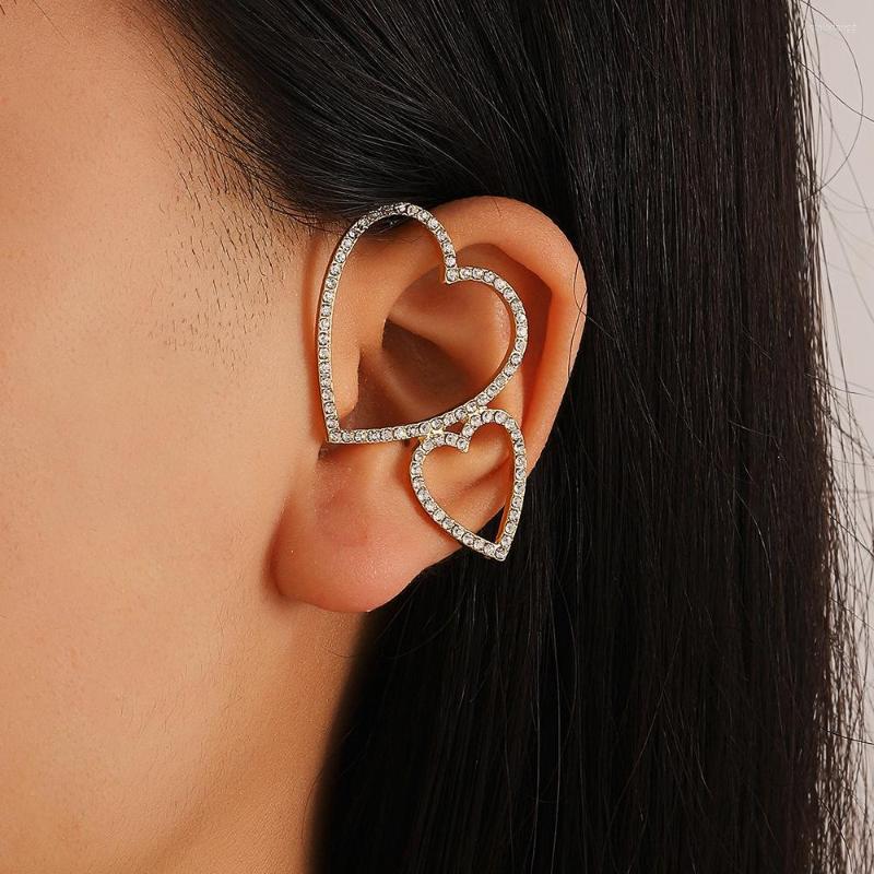 

Backs Earrings Gold-plated Heart-shaped Hollow Set Rhinestone Ear Clip For Women Metal Fashion Aesthetic Jewelry 2022