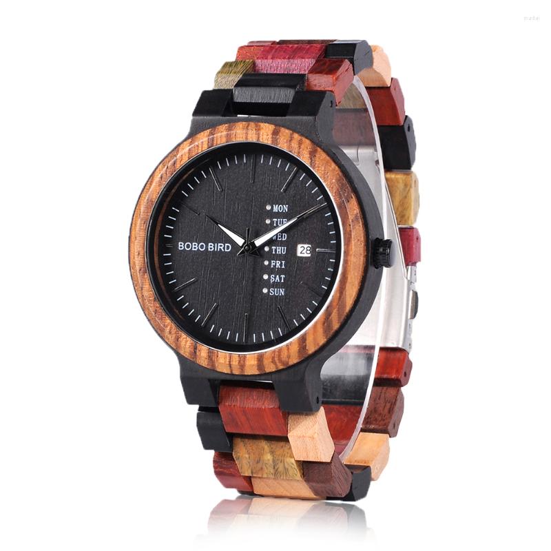 

Wristwatches BOBO BIRD Couple Wooden Watch Wood Timepieces Week Date Display Quartz Watches For Men Women Unique Family Gift, Men p14-1