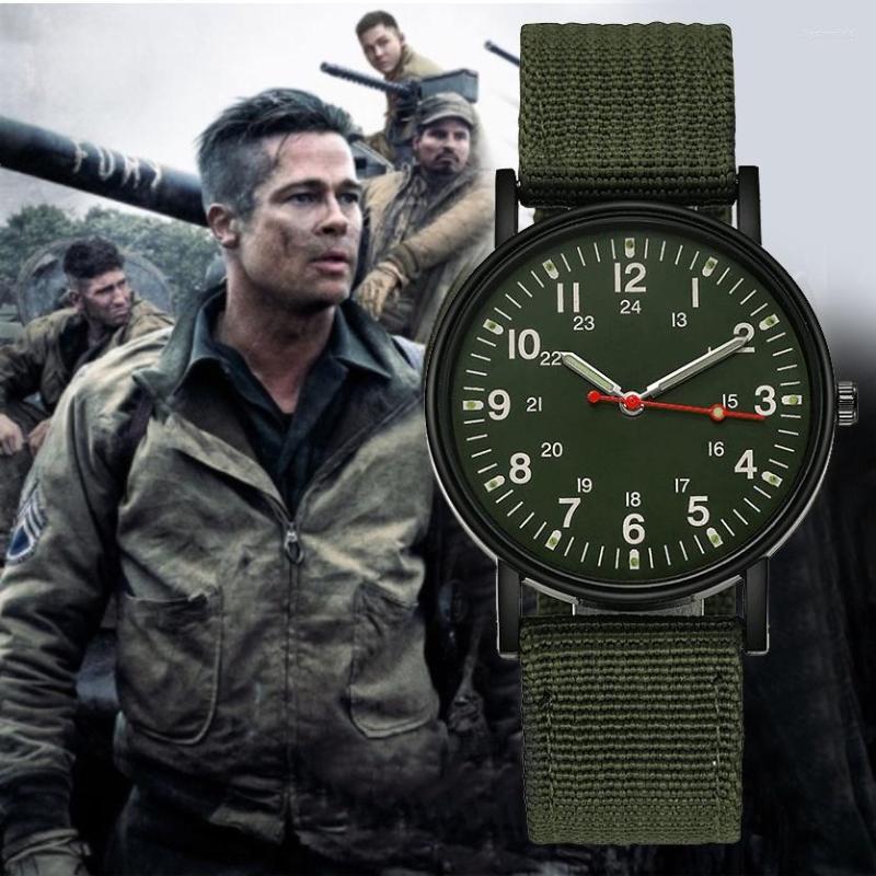 

Wristwatches Men Luxury Quartz Watch Army Soldier Military Simple Canvas Strap Sports Anlog Watches, Brown