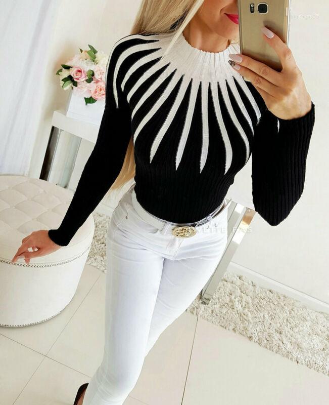 

Women' Sweaters Autumn Winter Fashion Women Color Matching Turtleneck Sweater Long Sleeve Slim Fit Casual Clothing Warm Base Tops, Black