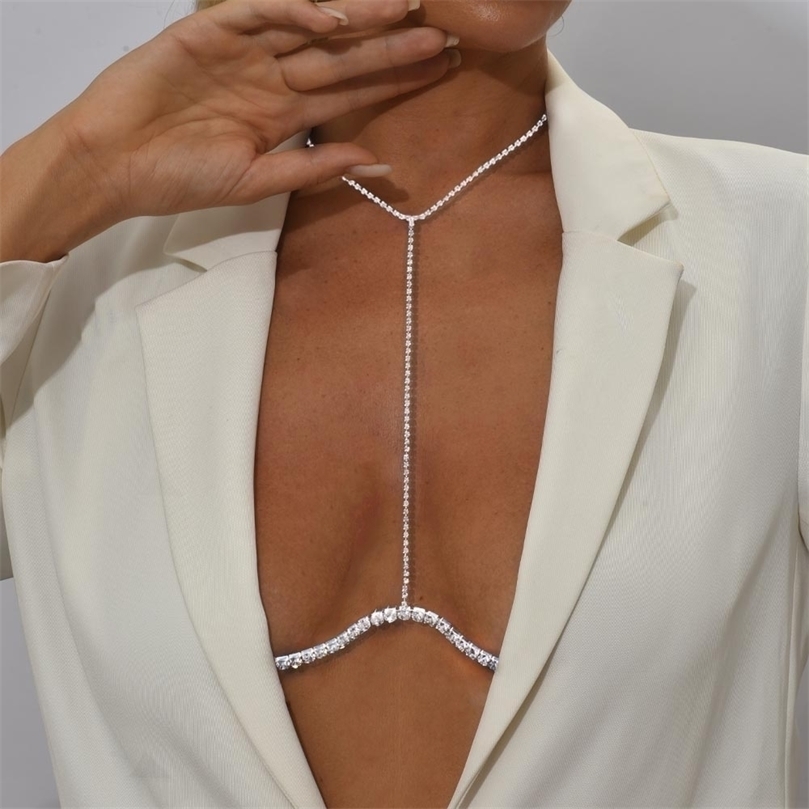 

Other Crystal Chest Bracket Curved Bra Chain Body Jewelry for Women Chest Jewelry Necklace Choker Collar Bikini Accessories 221008