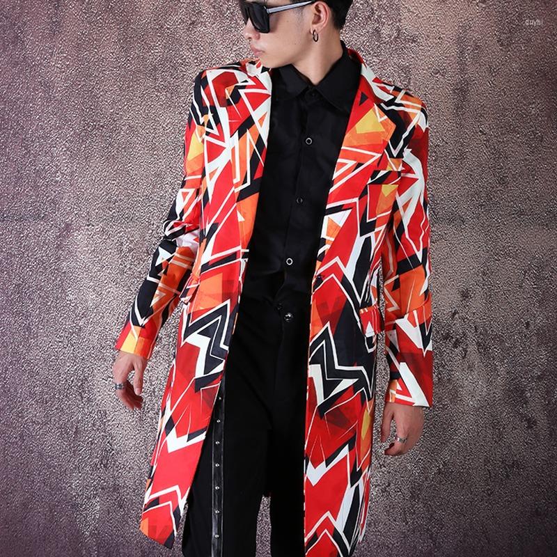 

Men's Trench Coats Streetwear Hip Hop Singer Dancer Coat Stage Costumes Men Single Button Slim Fit Long Suit Blazer Jacket Male Blazers Para, Pants