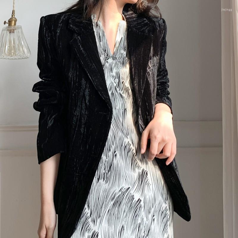 

Women' Suits Black Jackets Womens Autumn British Style Single Breasted Long Sleeve Fashion Casual Solid Slim Female Blouse