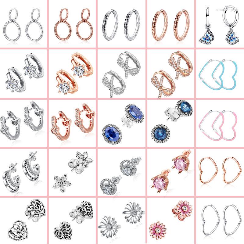 

Hoop Earrings Arrival 925 Sterling Silver Pretty Butterfly Cubic Zircon Heart Round For Women Jewelry Joyas