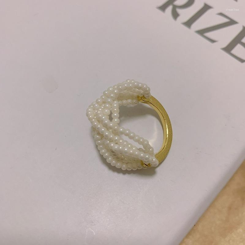

Wedding Rings Minar Minimalist Handmade Weave Multilayer Pearl Ring For Women Irregular Mixed Metal Party Jewelry Accessories Dropship
