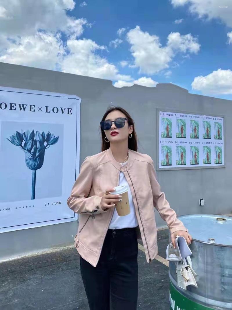 

Women' Leather Jacket Women' 2022 Spring And Autumn Season Round Neck Casual Fashion Versatile Trend Locomotive, Beige