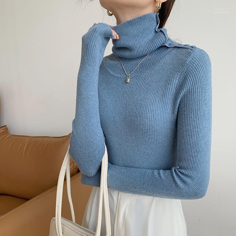 

Women's Sweaters Women's Wram Korean Knitted Turtleneck Sweater Women Solid Bodycon Designer Elegant Pullovers France Long Slevee Tops, Black