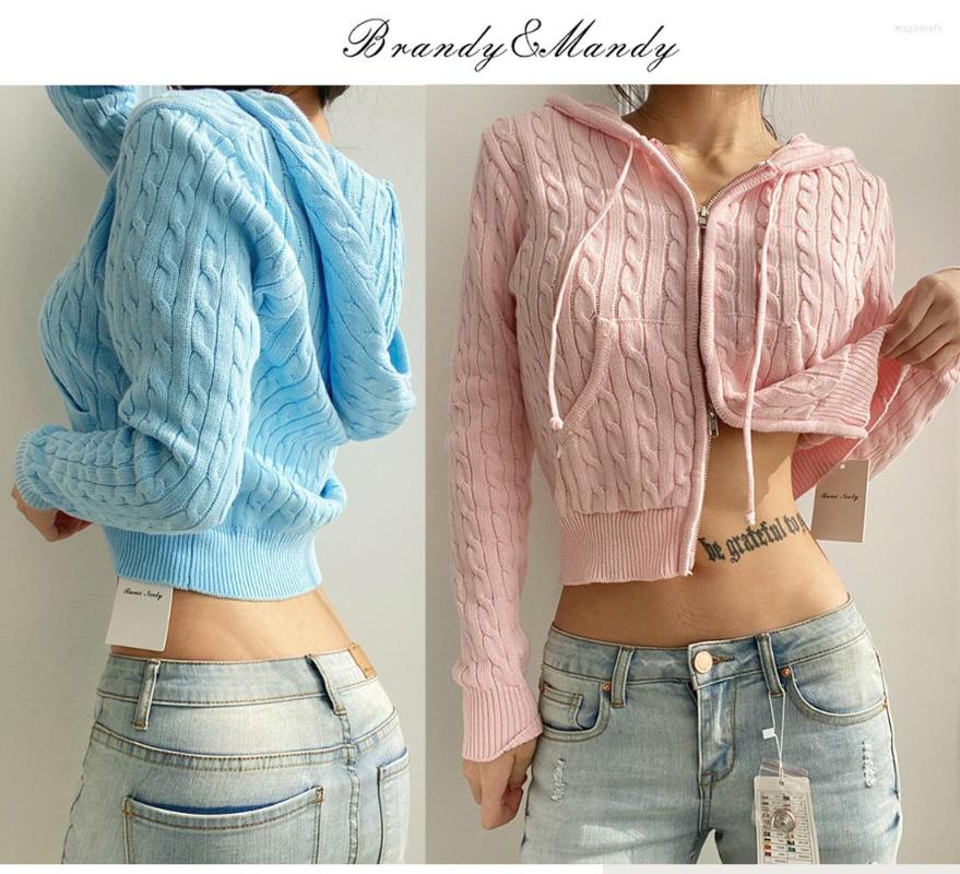 

Women' Knits Zip Up Sweater Brandy Mandy Women Autumn Hoodi Cardigan Long Sleeve Knitted Brown Crop Tops Woman, Blue