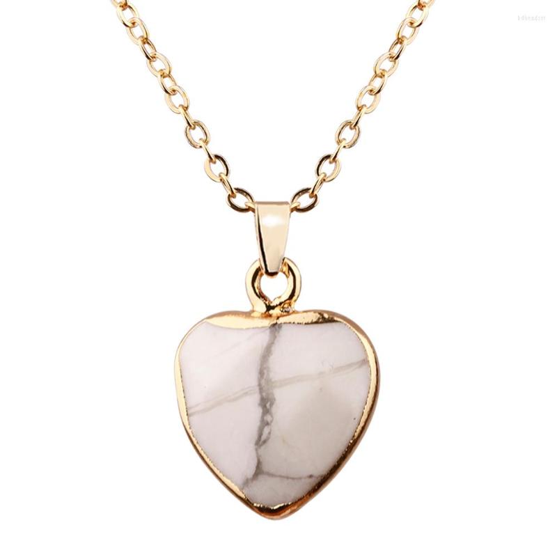 

Chains Fashion Heart Kallaite Marble Pendant Necklace Gold Color Clavicle Chain For Women Men Jewelry
