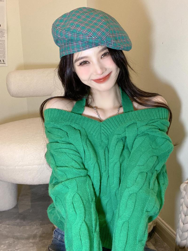 

Women's Sweaters Sexy Japanese Pullover Short Female Outer Wear Solid Color Autumn Winter Women Knitted Sweater, Blue