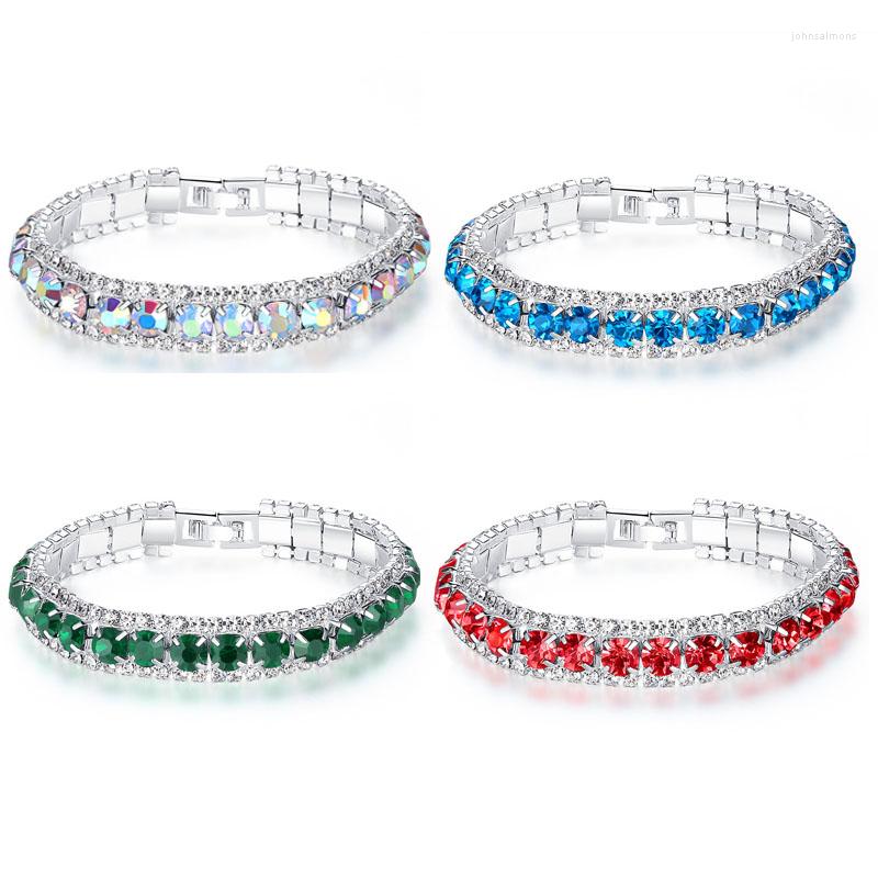 

Bangle Ly Arrived Round Blue Crystal Bracelet For Women's Fashion White Gold Filled Zircon Charm Bracelets Anniversary Gift Jewelry