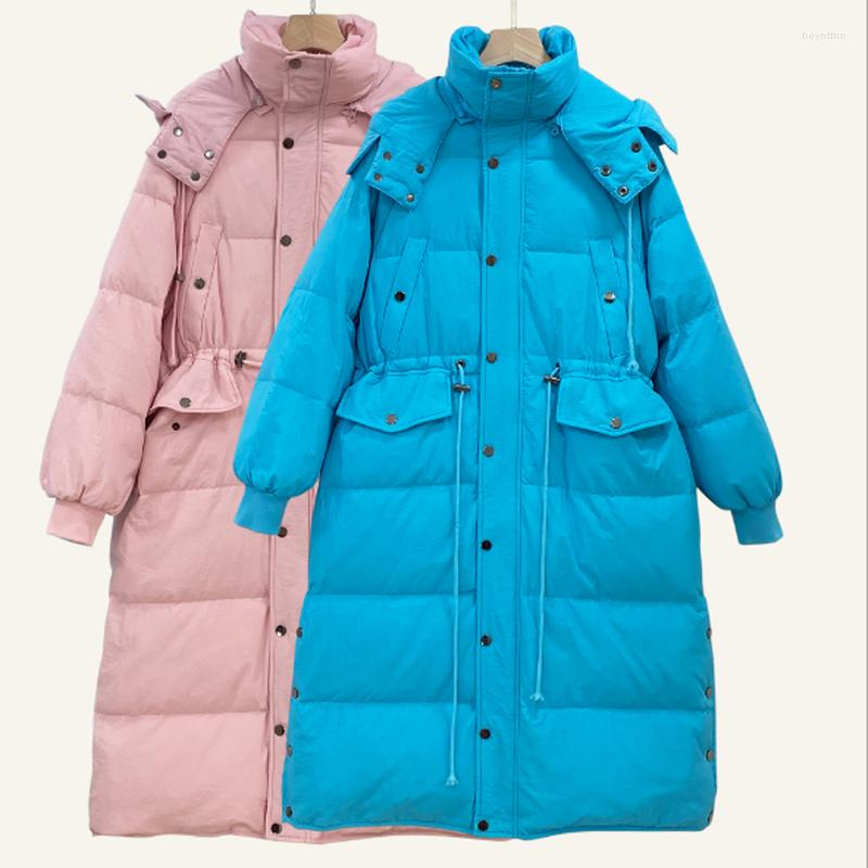 

Women's Down Winter Korean Fashion Loose White Duck Jacket Thick Warm Hooded Long Parka Coat Women 2022