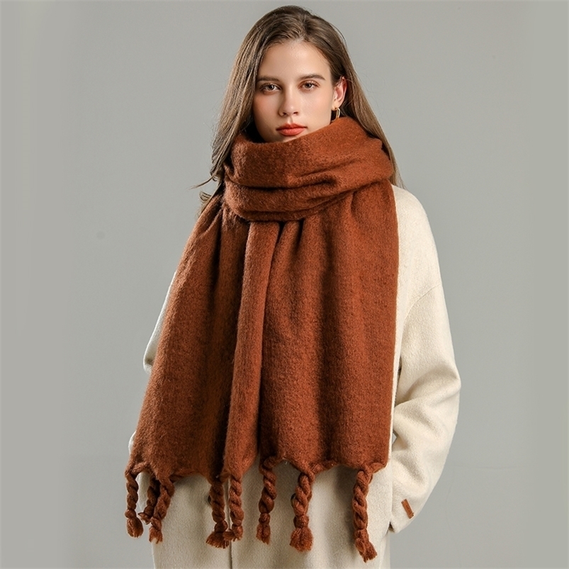 

Scarves Solid Cashmere Scarf for Women Luxury Winter Warm Shawl Bufanda Tassel Neckerchief Female Echarpe Pashmina Wraps Poncho 221010