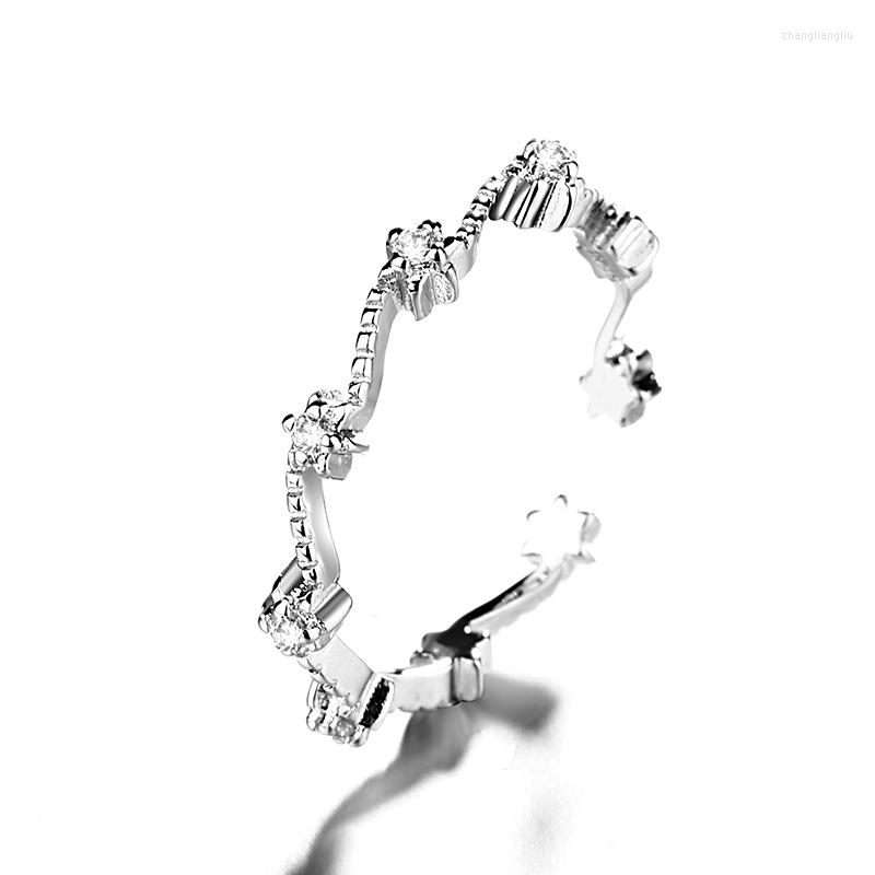 

Wedding Rings 1 Piece Women Fresh Cute Stars Ring Flash Drill And Wave Open Adjustable Jewelry Crystal Accessories