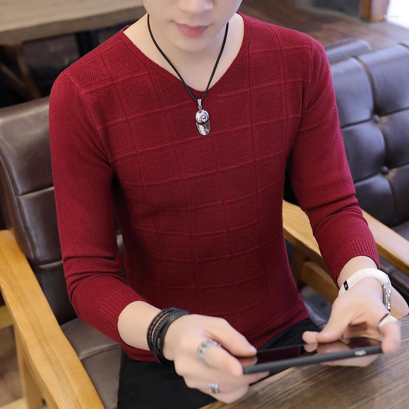 

Men's Sweaters Sweater Men Men's V-neck Casual Thin Pullovers Wool Knitted Long Sleeve White Red, As picture color