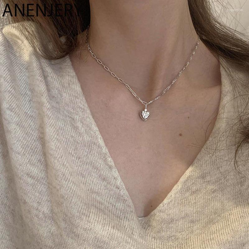

Pendant Necklaces ANENJERY Silver Color Love Heart Zircon Necklace For Women Charm Clavicle Chain Choker Party Jewelry