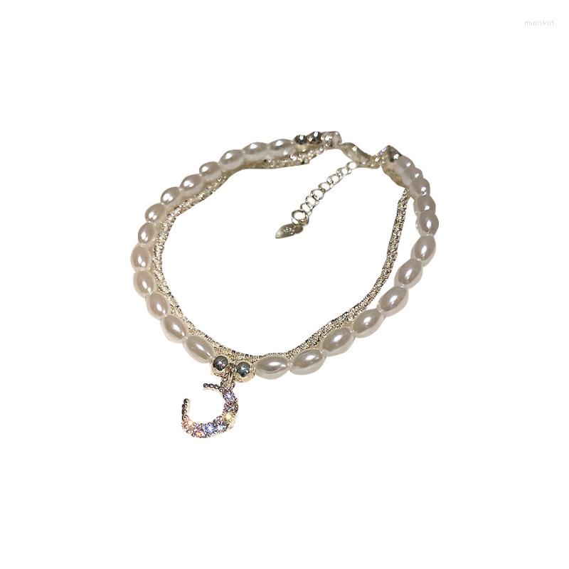 

Bangle RZ125 Pearl Moon Pendant Double Bracelet Women's Small Design Sense Elegant Fashion