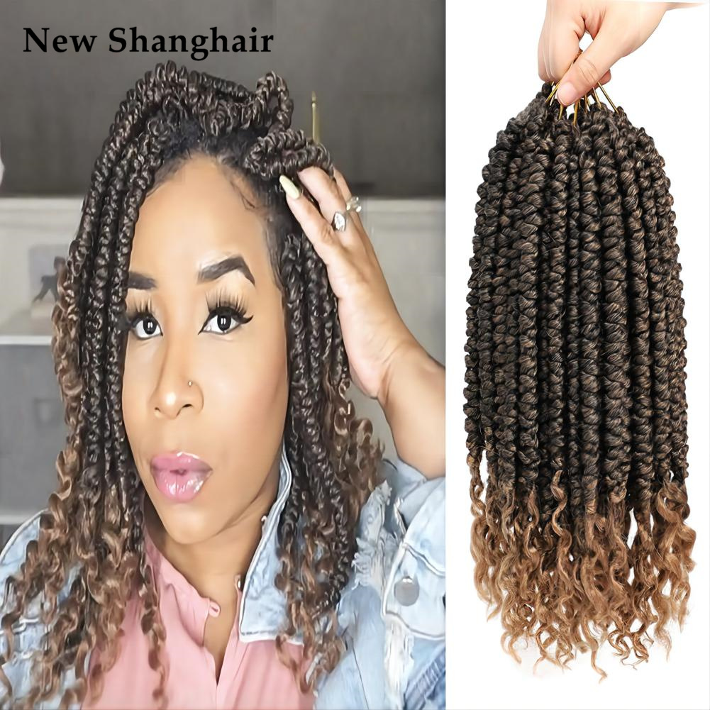 

12" Senegalese Spring Twists Crochet Braiding Hair Passion Fluffy Synthetic Hair Extensions Braids Curly Twist 60g/pack BS27, 1b#