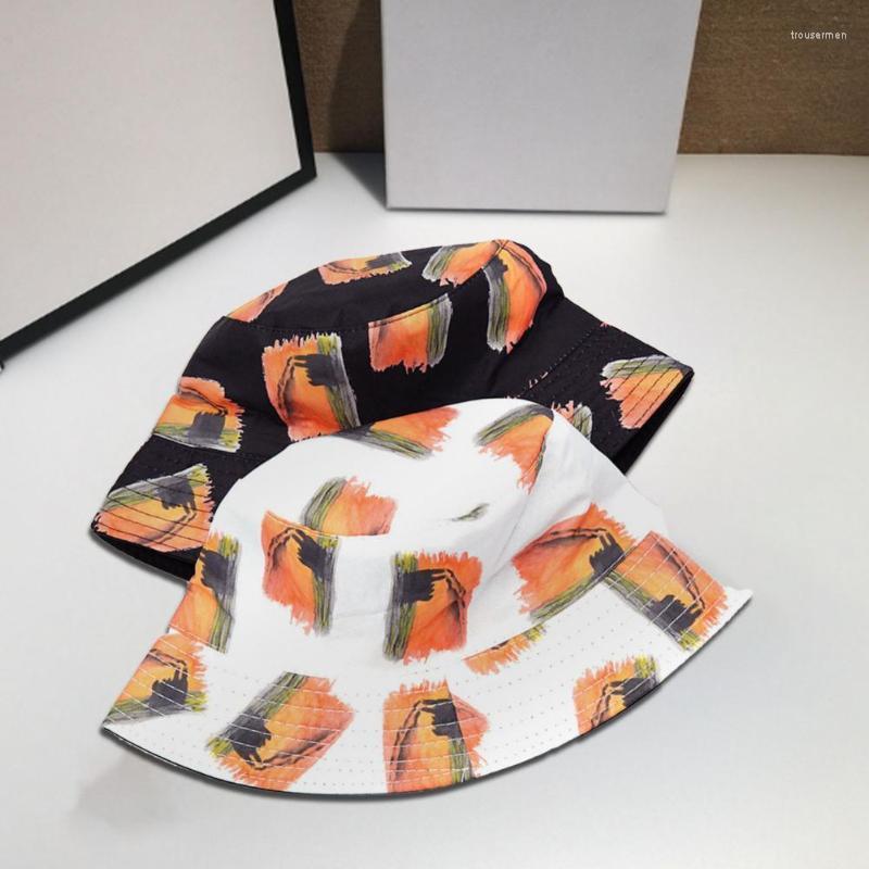 

Berets Women's Hat Printing Sunshade Double Sided Wide Brim Bucket Cap Cute Fashion Basin Fisherman's Accessories For OutdoorBerets, White