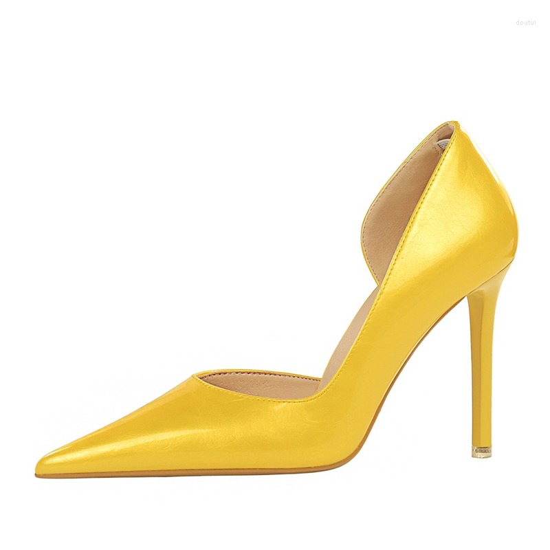 

Dress Shoes High-heeled Women's Pumps 11cm Thin Heels Bright Patent Leather Shallow Mouth Pointed Sexy Ladies Single High, Black