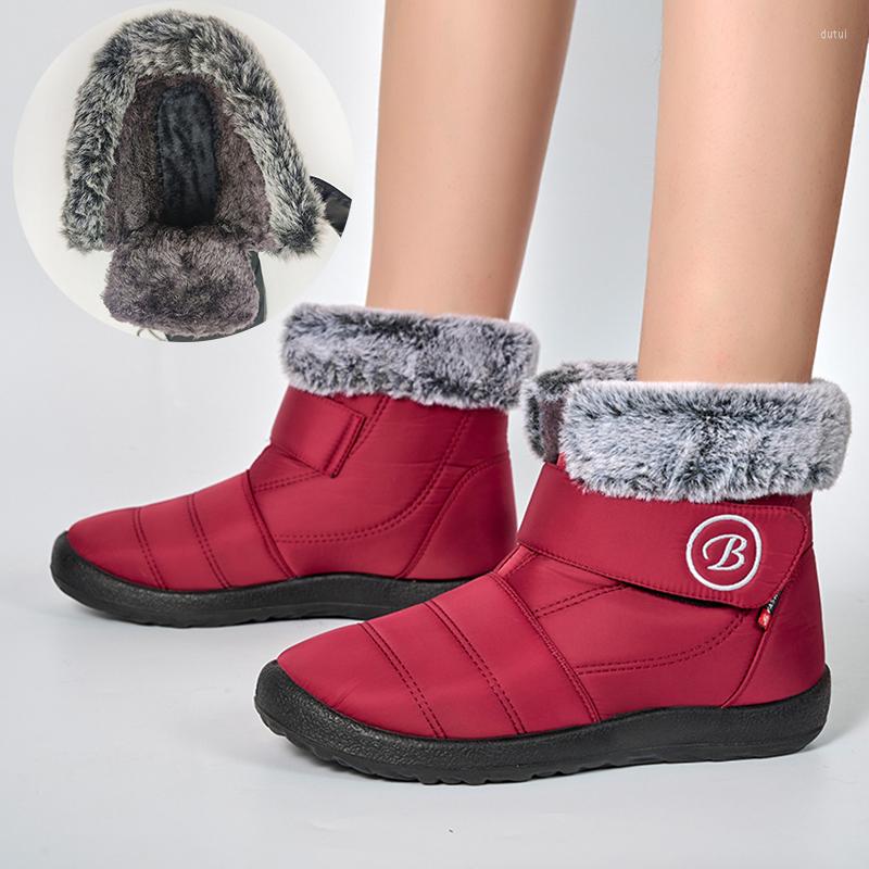 

Boots 2022 Waterproof Snow For Women Soft Bottom Thicked Plush Ankle Woman Winter Non-Slip Warm Cotton Padded Shoes, Red