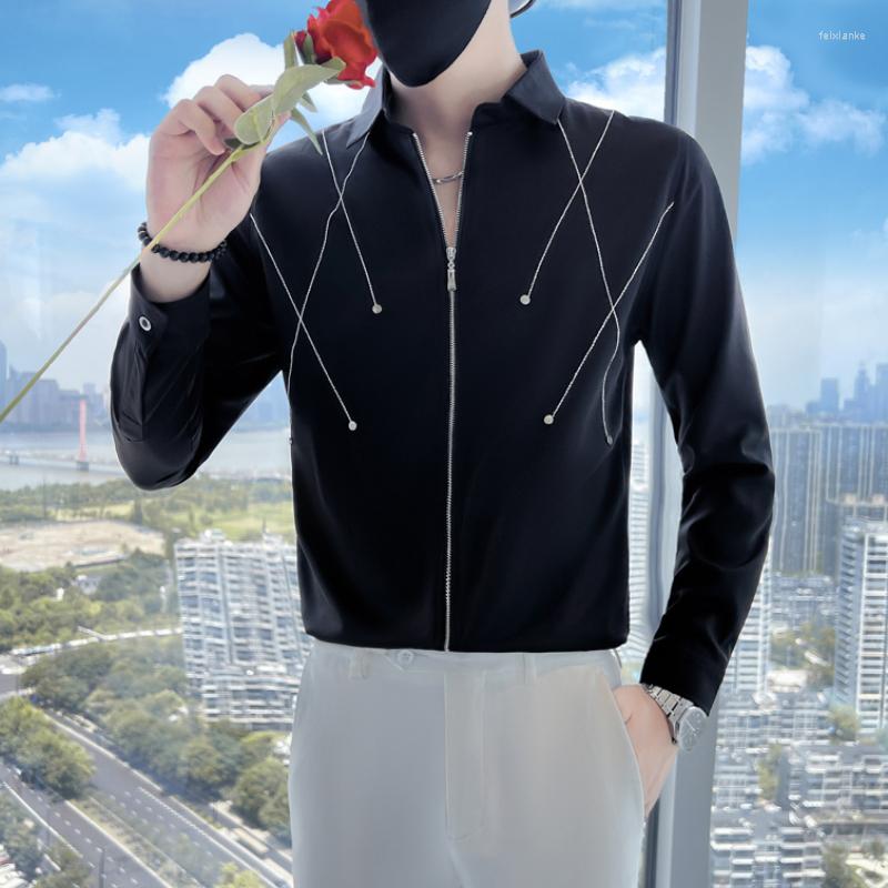 

Men's Casual Shirts 2022 Autumn Zipped Lapel For Men Fashion Slim Fit Camisa Masculina Long Sleeve Business Dress Social Blouse, Black