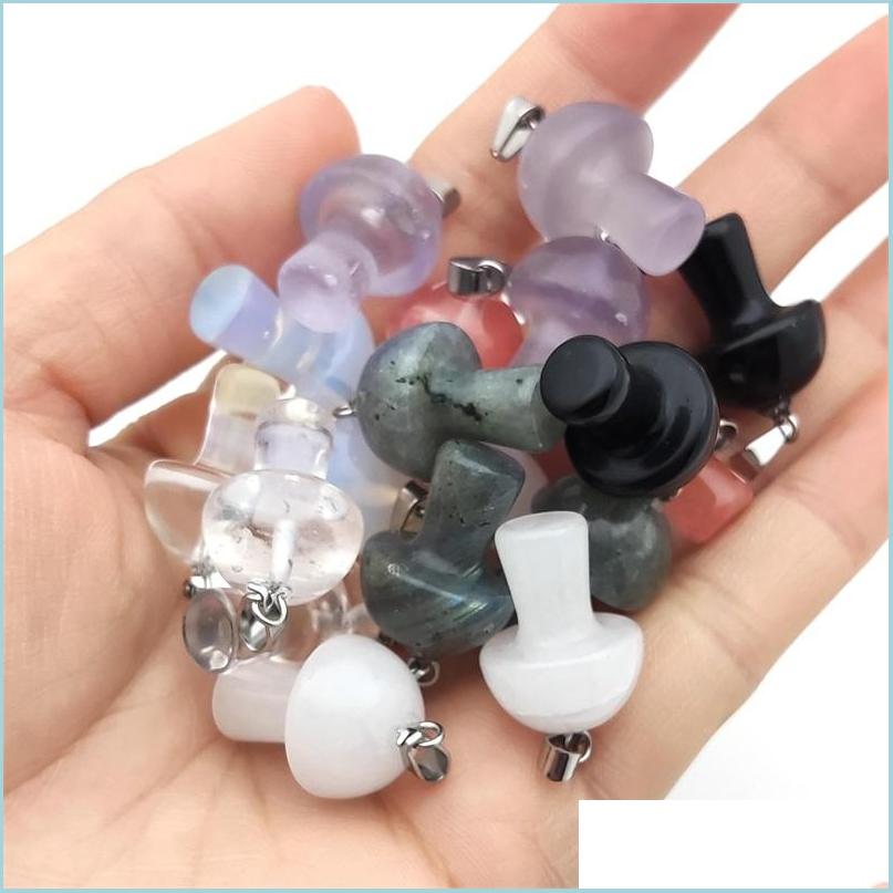 

Charms Glass Stone Carving Mushroom Shape Charms Pendant Reiki Healing Crystal Quartz For Women Jewelry Making Wholesale Drop Deliver Dhrlc