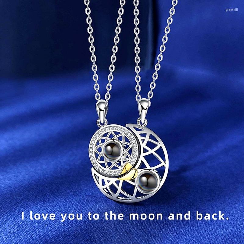 

Chains Fashion Couple Matching Necklace Sun Moon Heart Magnetic Paired Pendant Jewelry Chain Geometry Choker Lover Gift 2 PCS/Set