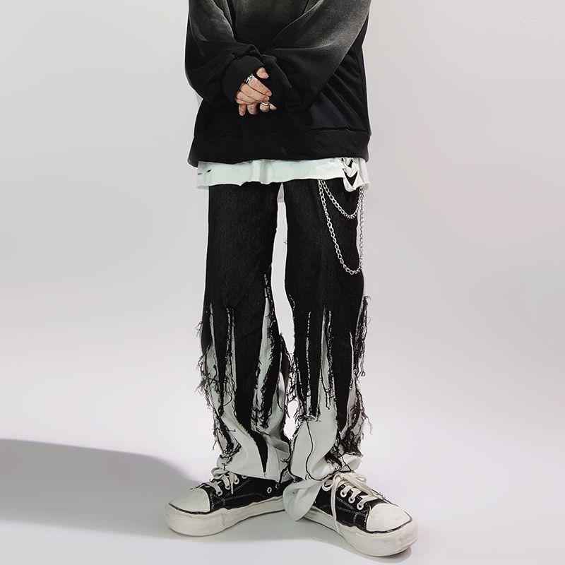

Men' Pants 2022 Men' Trousers Hip-hop High Street Stitching Loose Wide-leg Punk Style Straight Black