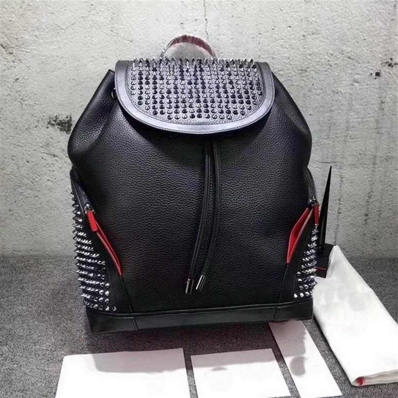 

Evening Bags women men school bags Genuine leather brands Backpack top designer lamb skin spike bag with crystal spins red bottom black color p259T