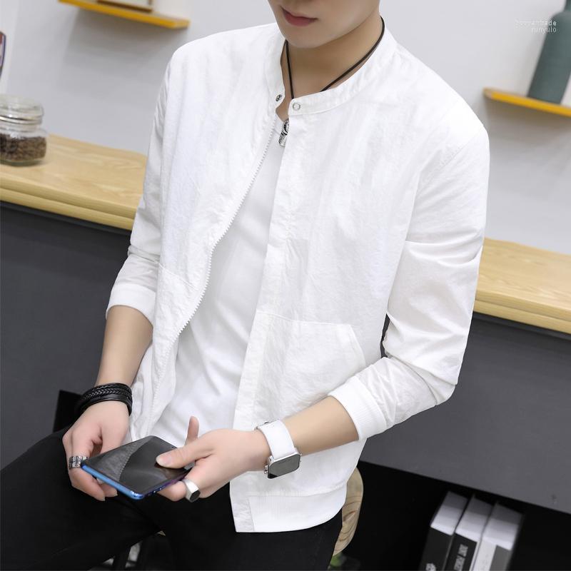 

Men's Casual Shirts Men's Summer Thin Jackets Men Brand Slim Fit Stand Collar Bomber Jacket Long Sleeve Solid Sun Protection Clothing, Pink