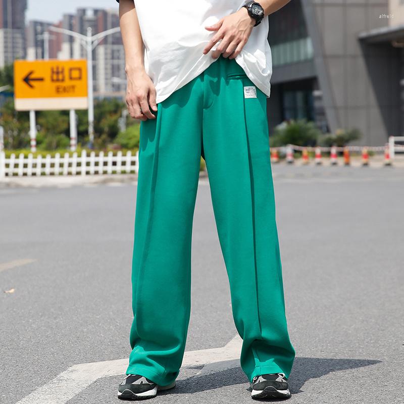 

Men's Pants High Waist Versatile Texture Casual Loose Straight Tube Wide Leg Couple Sports, Green