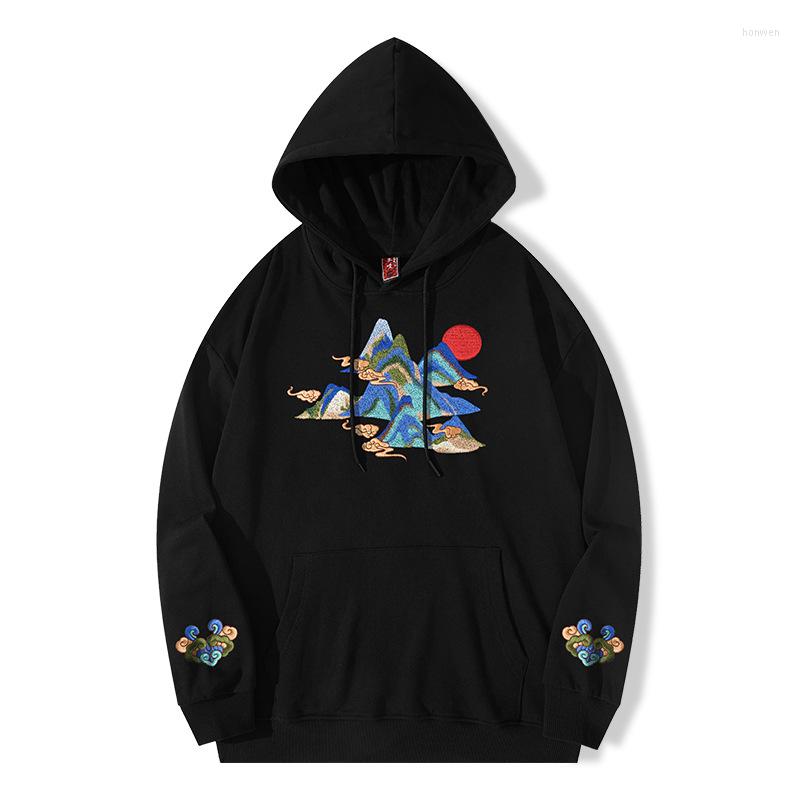 

Men' Hoodies Autumn Winter 2022 Cotton Hoodie Chinese Styl Embroidery Loose Fashion Couples, Black