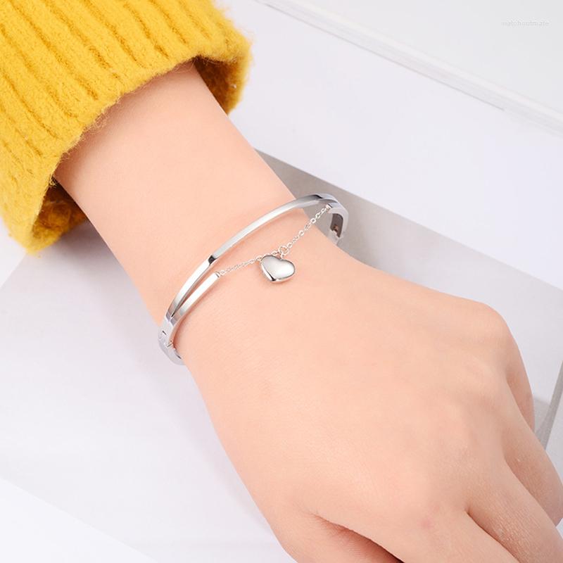 

Charm Bracelets Titanium Steel Bracelet Fashion Simple Lady Hand Ornaments Heart - Shaped Pendant Retro Young Minority